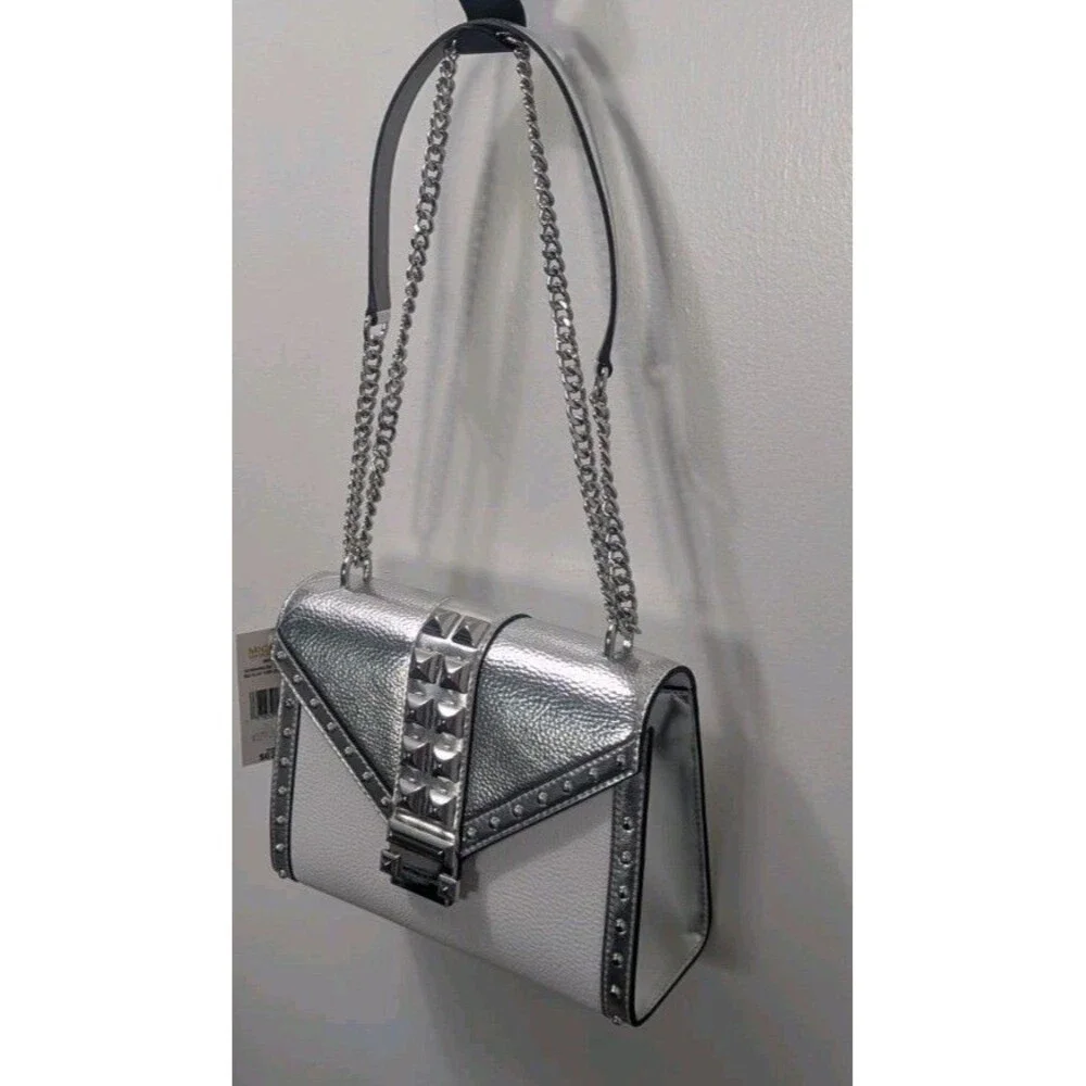 Michael Kors Studded Whitney Bag - Silver, White, Leather, Chain Strap, NWT - Picture 7 of 8